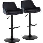 Daniella Adjustable Swivel Bar Stool in Black Metal & Black Velvet (Set of 2)